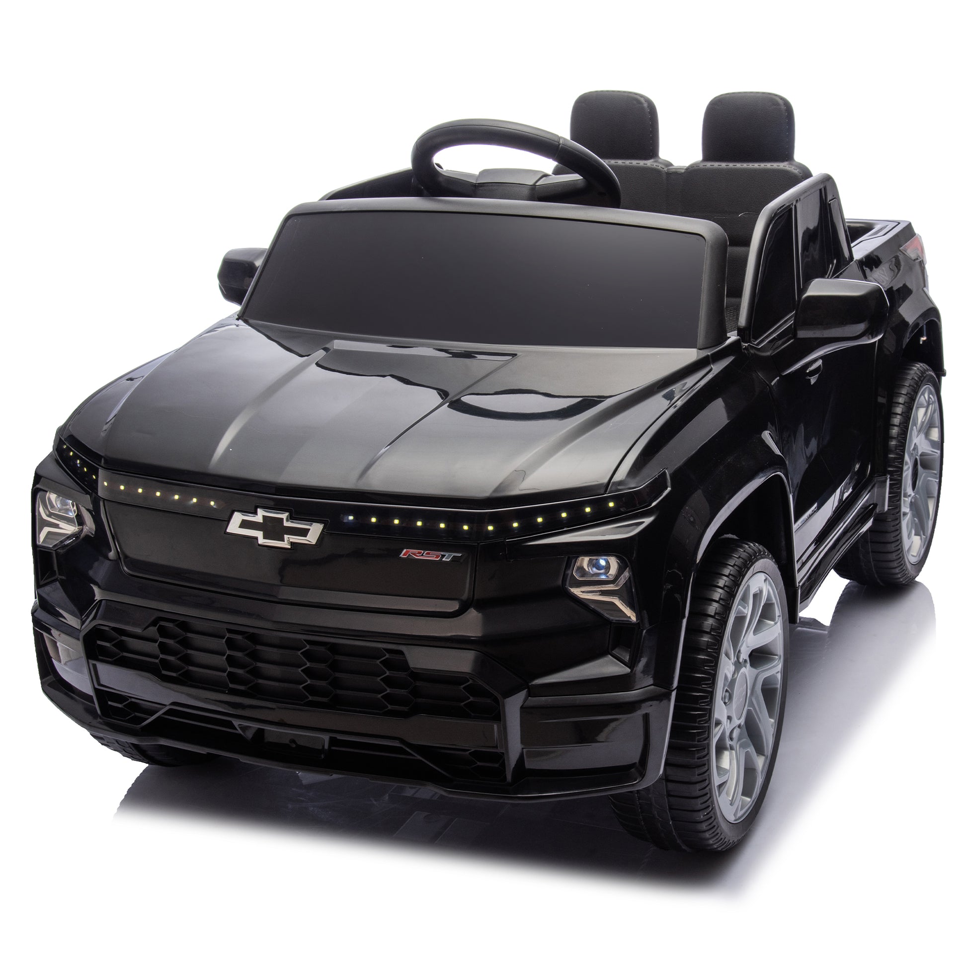 24V Kids Ride On Car W Parents Control,Licensed Chevrolet Silverado,Four Wheel Suspension,Led Lights,Bluetooth,Music,Usb,Mp3,Power Display,Speeds 2.49 3.73Mph For Kids Aged 2 5. Black 50 99 Lbs