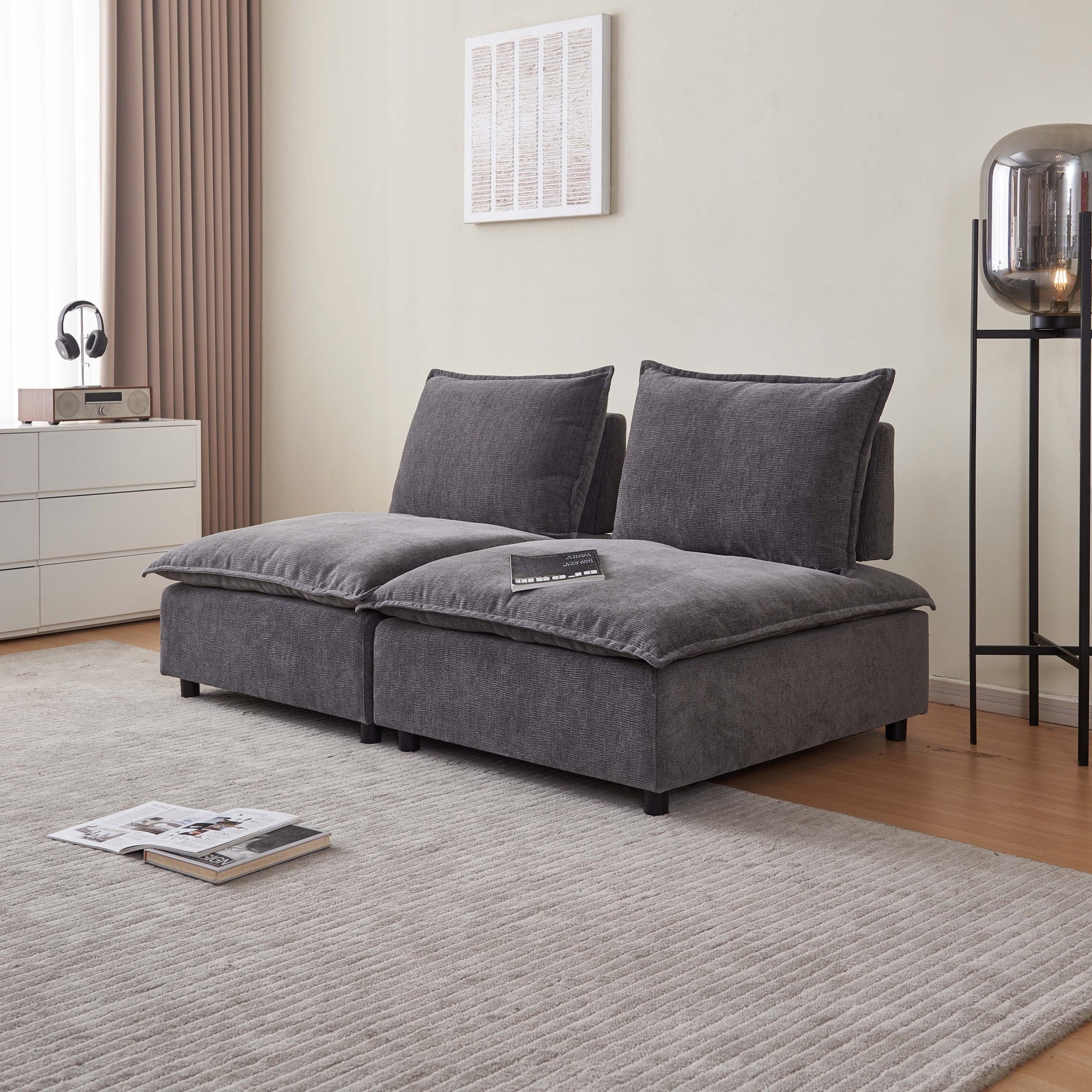 Modern 2 Seater Armless Sofa Couch For Living Room Modular Design, Ultra Soft Chenille Fabric, Easy Assembly, Sturdy Frame, Stylish And Comfortable Perfect For Apartments Gray Foam Chenille 2 Seat