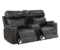 Hirah Motion Loveseat W Console & Usb Port, Dark Gray Polish Microfiber Lv02571 Dark Gray Upholstered