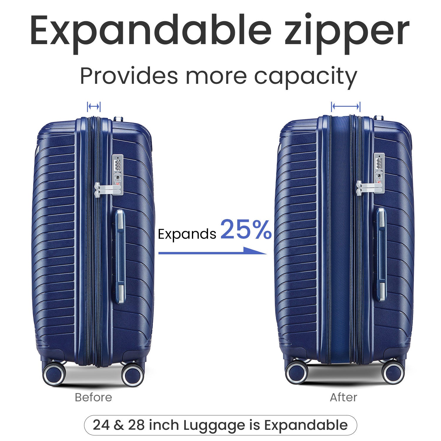 Luggage Sets 4 Piece 14 20 24 28 , Expandable Lightweight Suitcase With 4 Double 360 Degrees Mute Spinner Wheels Pp Materials Durable Tsa Lock Travel Luggage Navy Blue Polypropylene