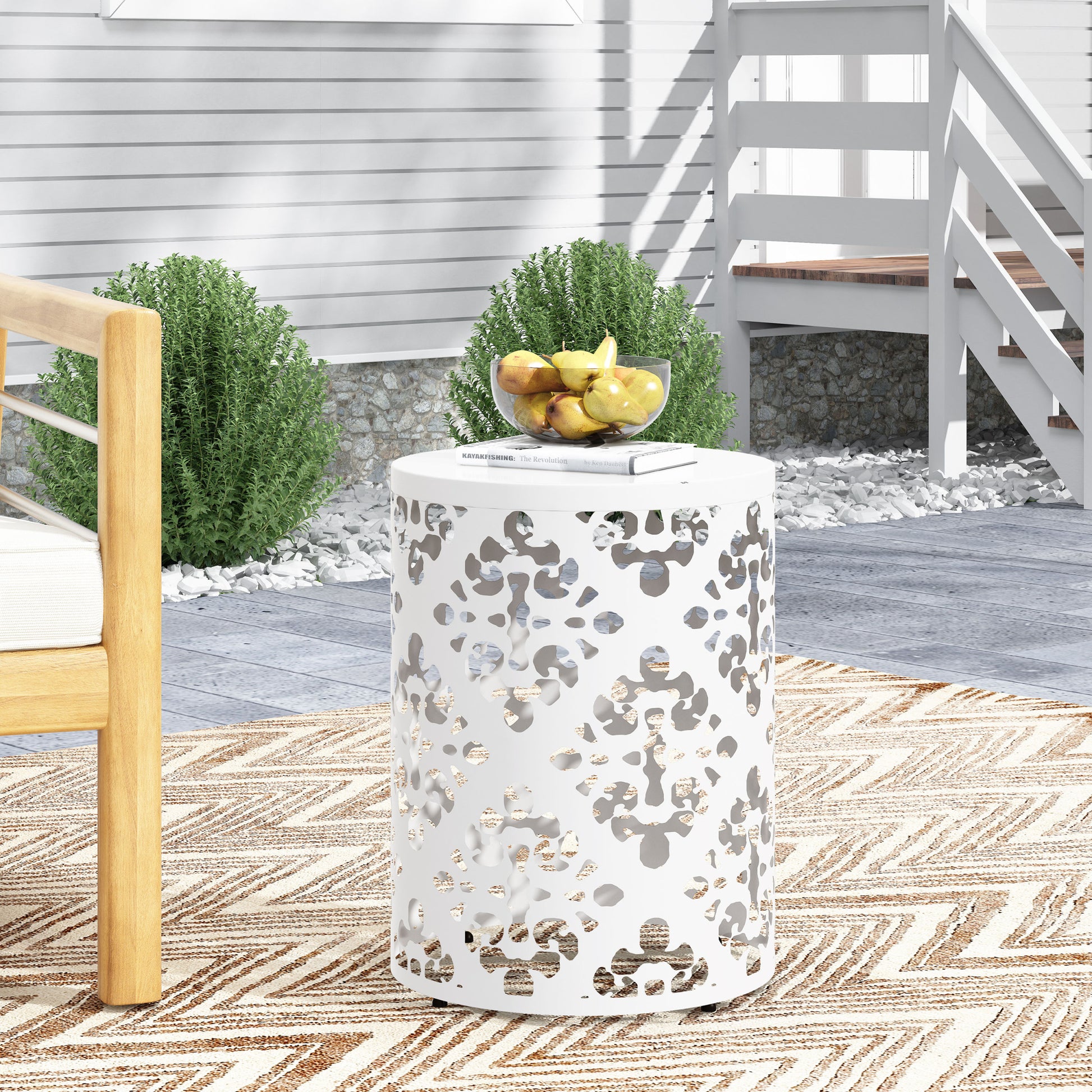 Metal End Table Large White Iron