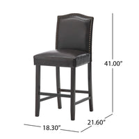 Set Of 2, 27" Upholstered Counter Height Barstools With Trim, Brown And Walnut, Pu Brown Pu