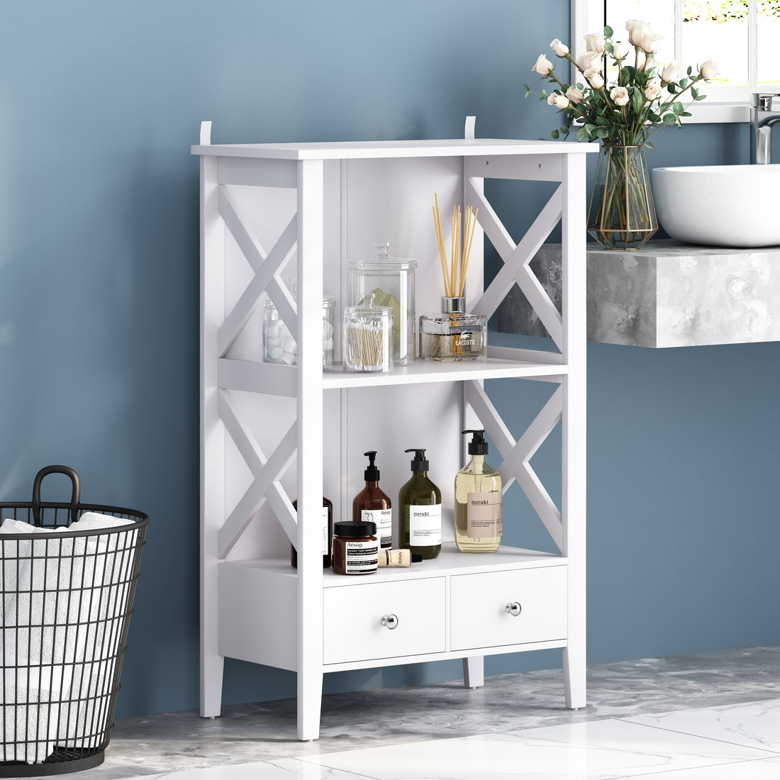 2 Drawer Storage Rack White Mdf