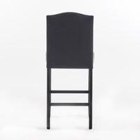 Set Of 2, 27" Upholstered Counter Height Barstools With Trim, Dark Charcoal And Walnut, Fabric Grey Fabric