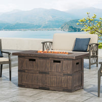 Andrew Rectangle Fire Pit 40,000 Btu Tank Inside Brown Magnesium Oxide