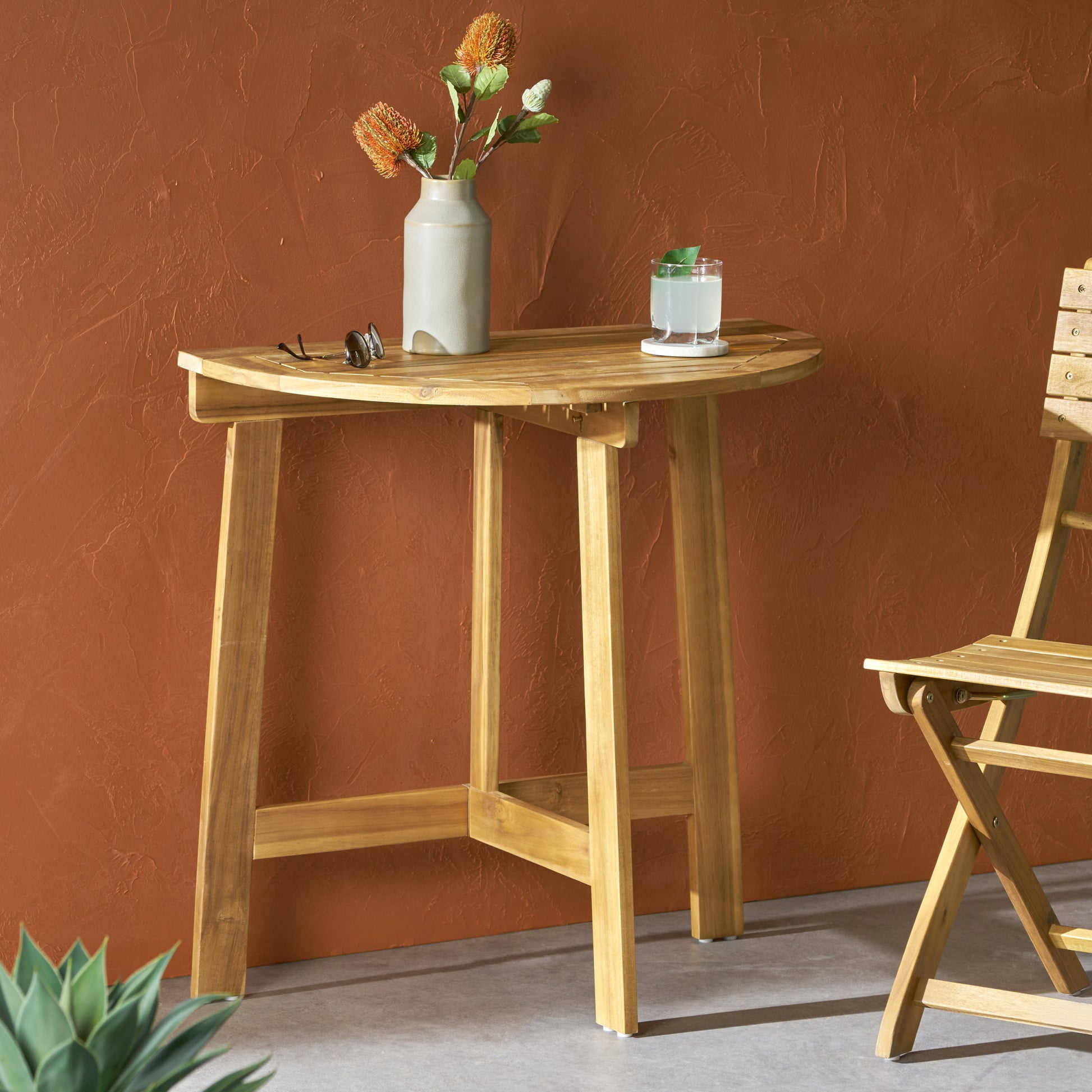 Westmont Half Round Bistro Table, Natural Natural Acacia Wood