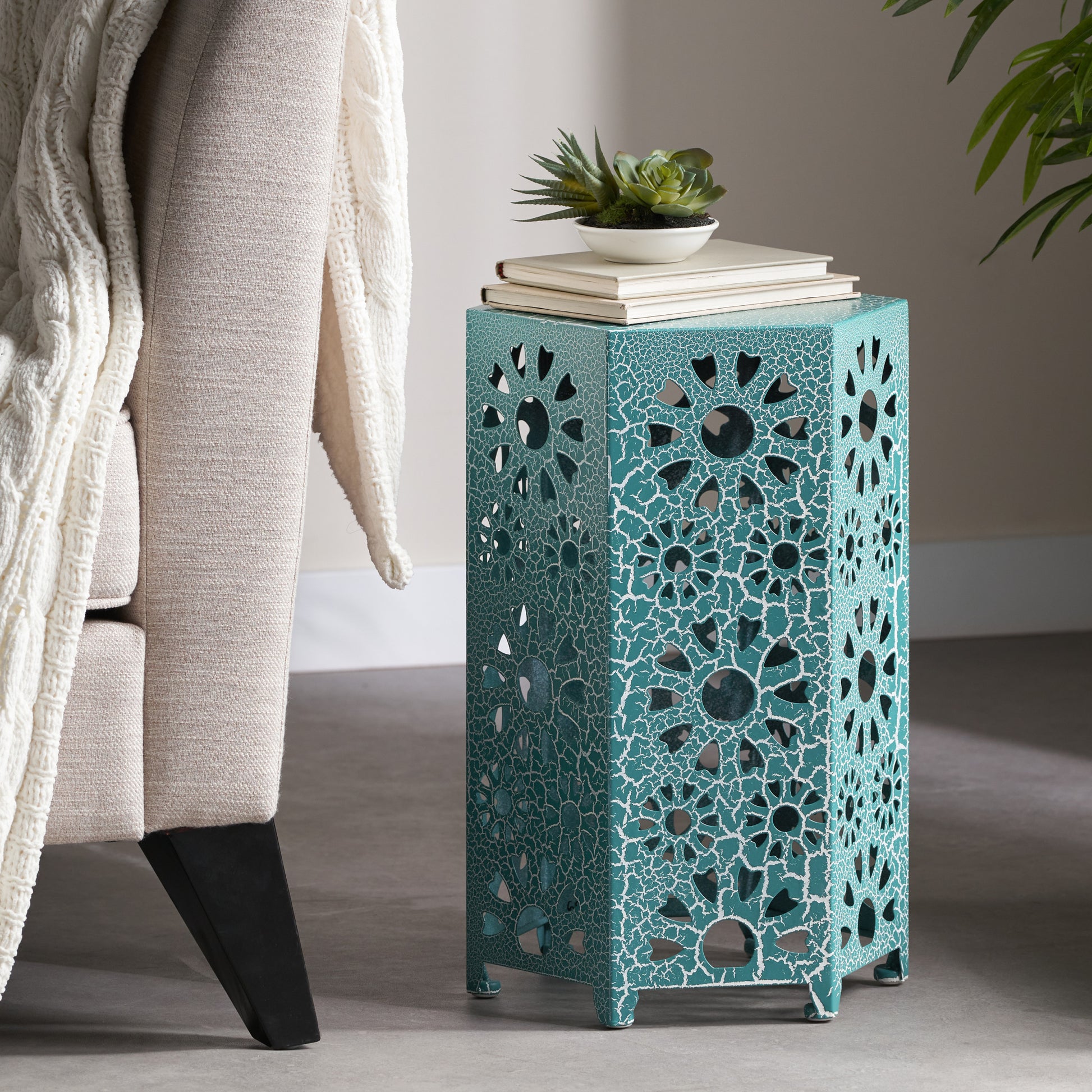 Eliana 12" Side Table Teal Iron