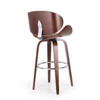 30" Mid Century Modern Upholstered Swivel Barstool, Walnut Cognac Brown Pu