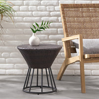 Crete Accent Table Brown Pe Rattan Iron