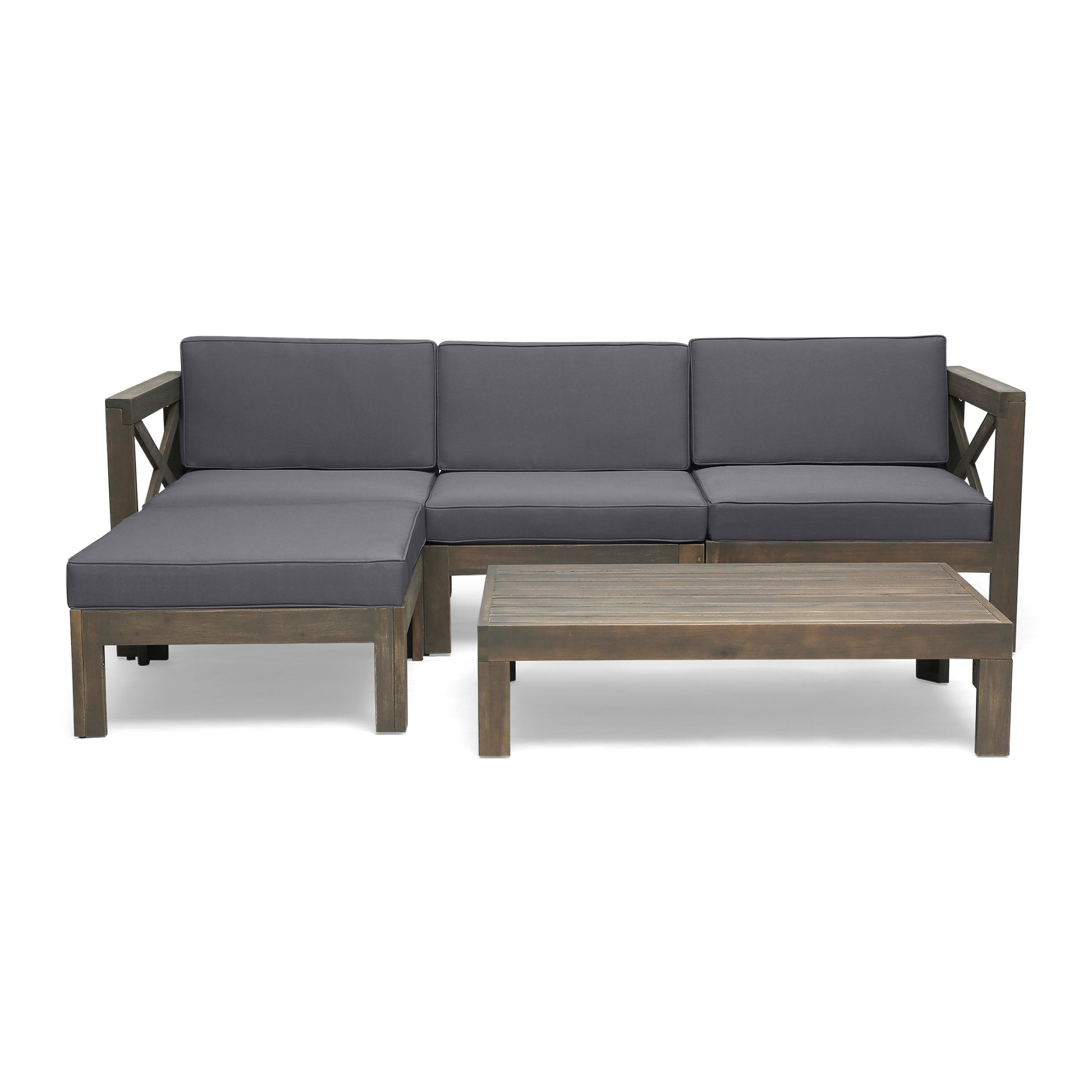 Alcove Lshape Sofa Set, Dark Grey Dark Grey Seats 4 Acacia Wood