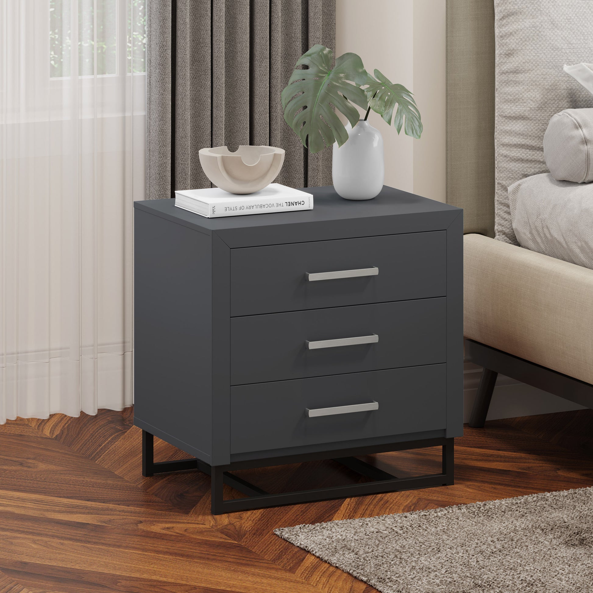 3 Drawer Chest Charcoal Grey Mdf