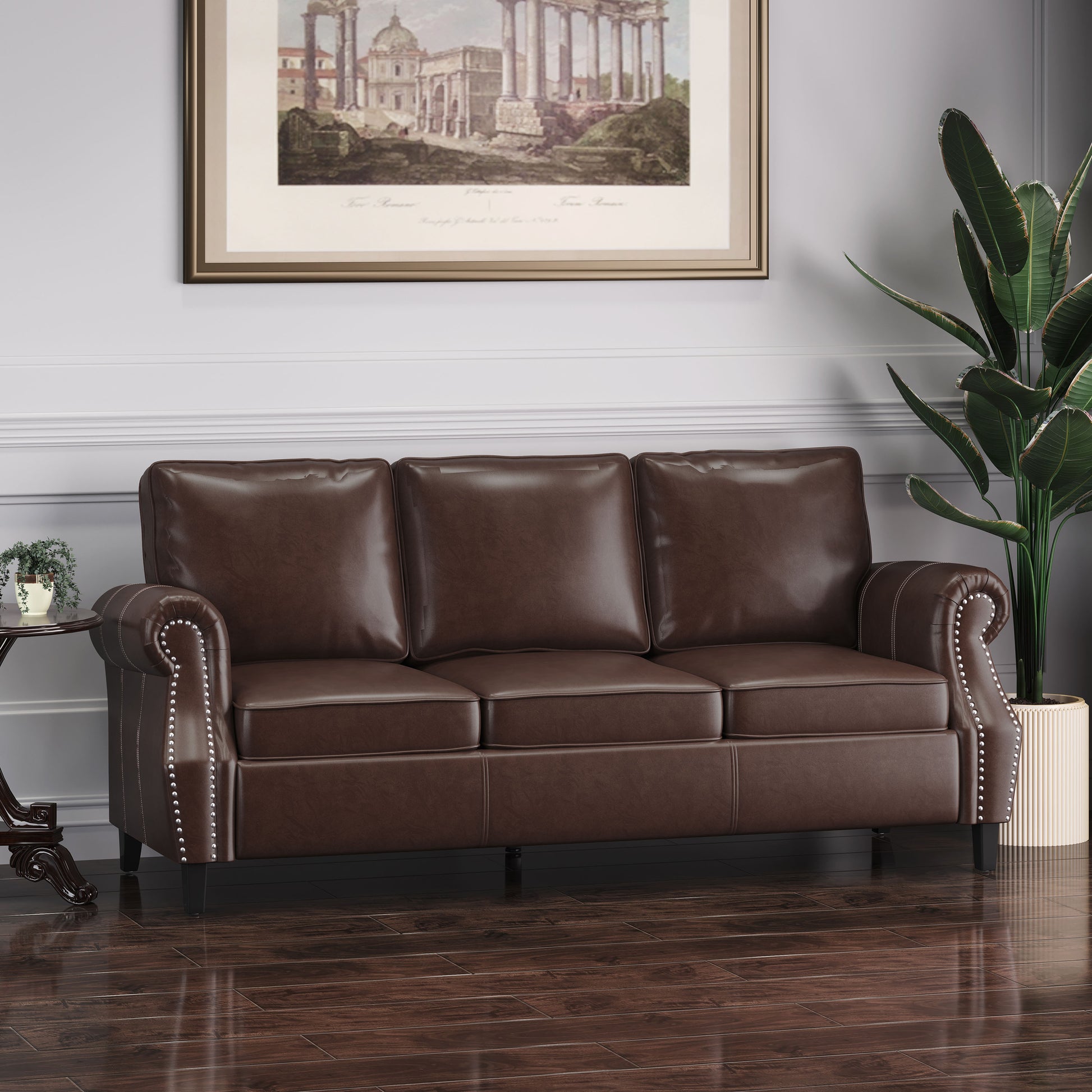 3 Seater Sofa Dark Brown Faux Leather 3 Seat