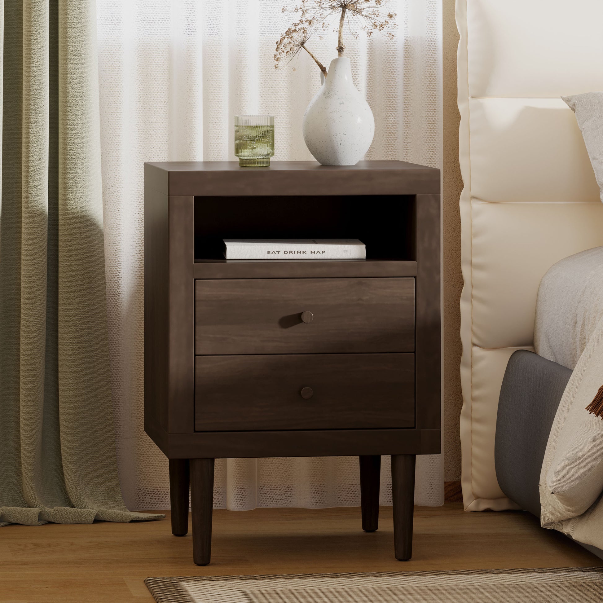 2 Drawer Nightstand Walnut Mdf