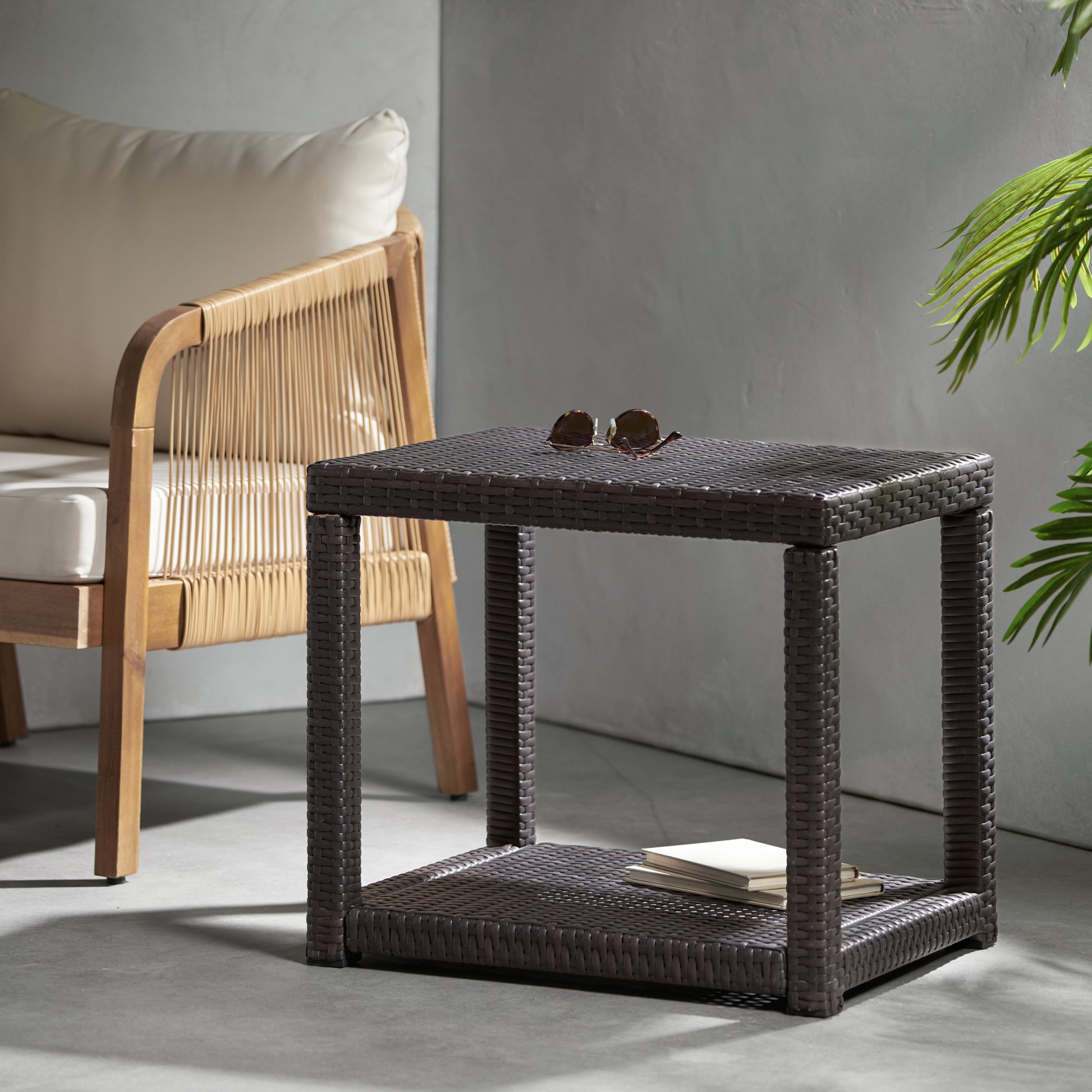 Boracay Accent Table Brown Brown Pe Rattan Iron