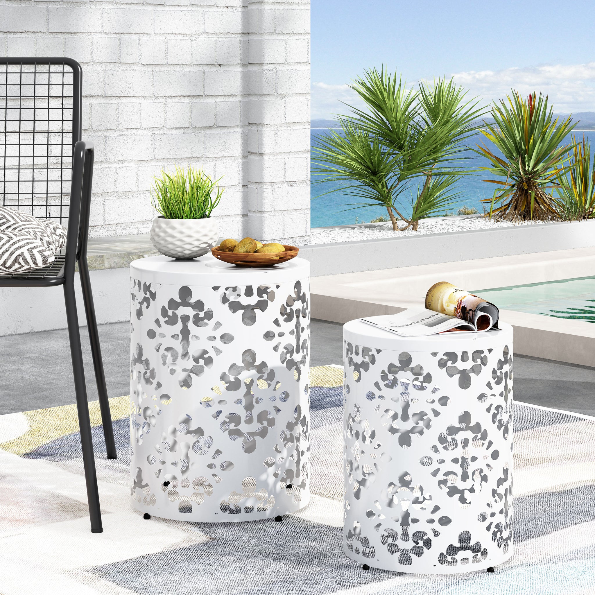 Metal S 2 End Table White Iron