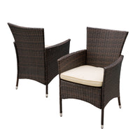 Clementine Outdoor Multibrown Pe Wicker Dining Chairs Set Of 2 Brown Multi Pe Rattan Iron Waterproof Fabric