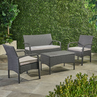 Cordoba Kd Wicker 4 Pc Chat Set Grey Pe Rattan Iron Waterproof Fabric