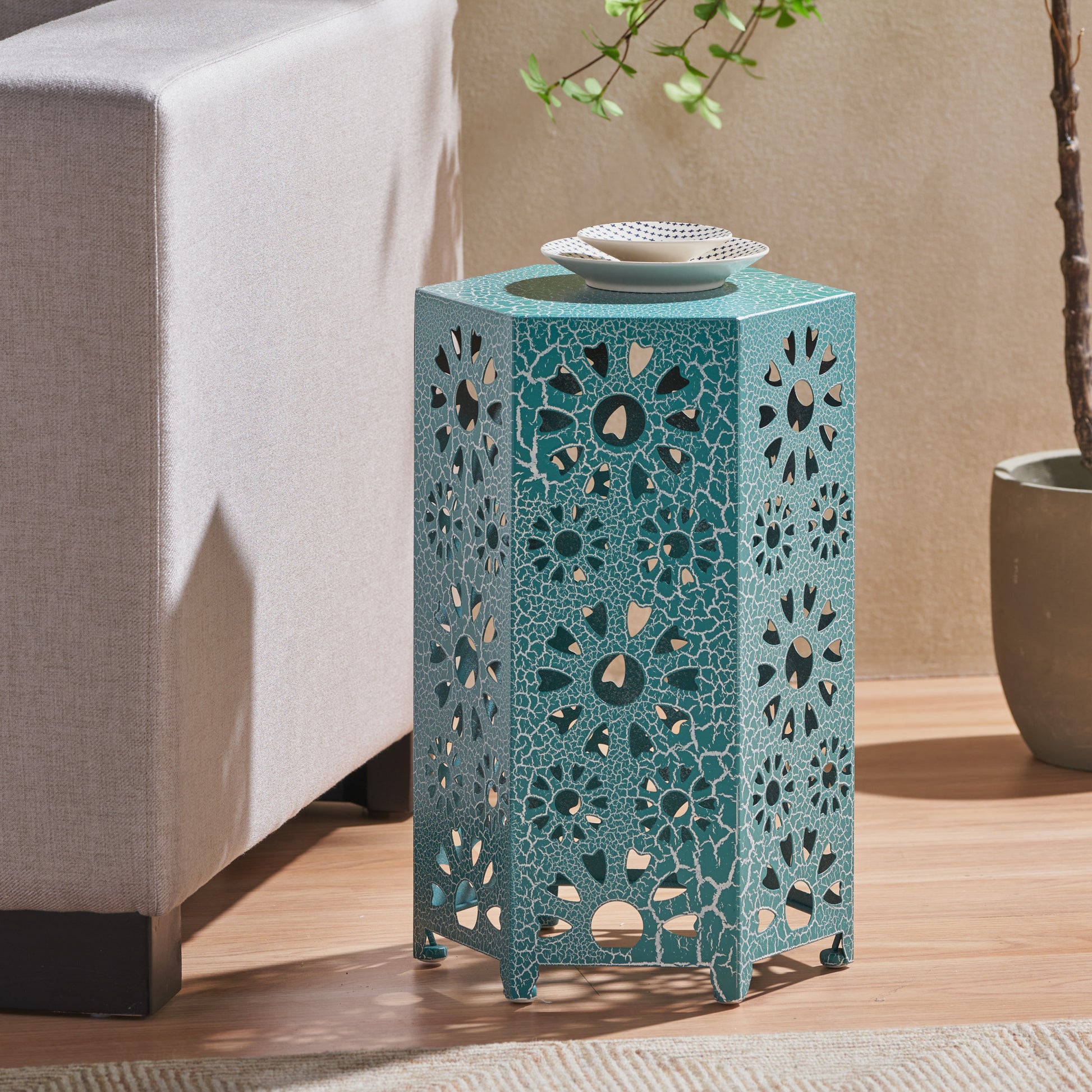 Eliana 12" Side Table Teal Iron