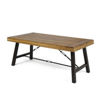 Outdoor Acacia Wood Coffee Table, Teak Finish Rustic Metal Brown And Black, 27.25"D X 45.75"W X 18"H Brown Acacia Wood