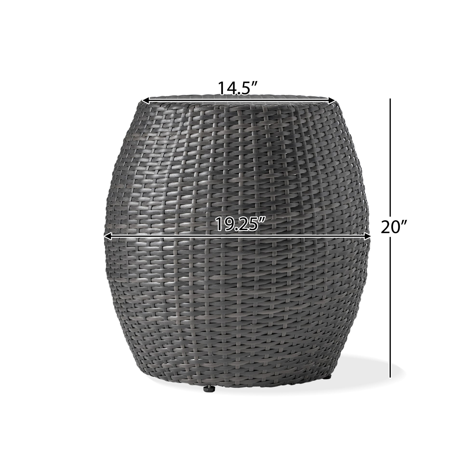 Outdoor Wicker 14.00" Patio Side Table Grey Rattan