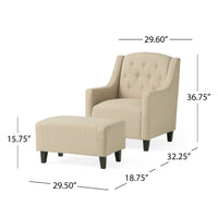 Upholstered Armchair With Ottoman Beige Fabric