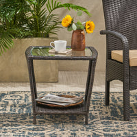 Trenton Side Table As Original W Glass Top Brown Rattan Glass