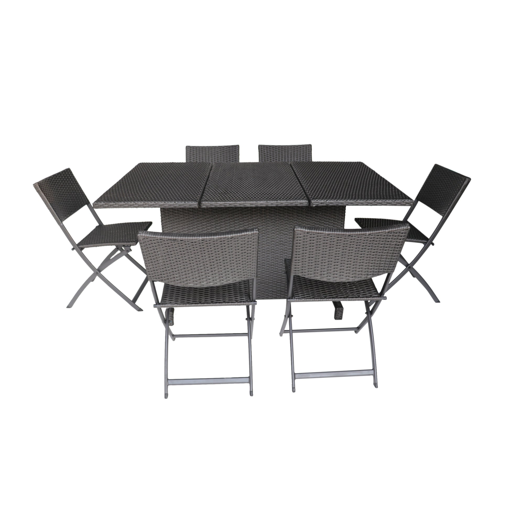 Maldives Aluminum Foldable Dining Set Grey Pe Rattan Iron