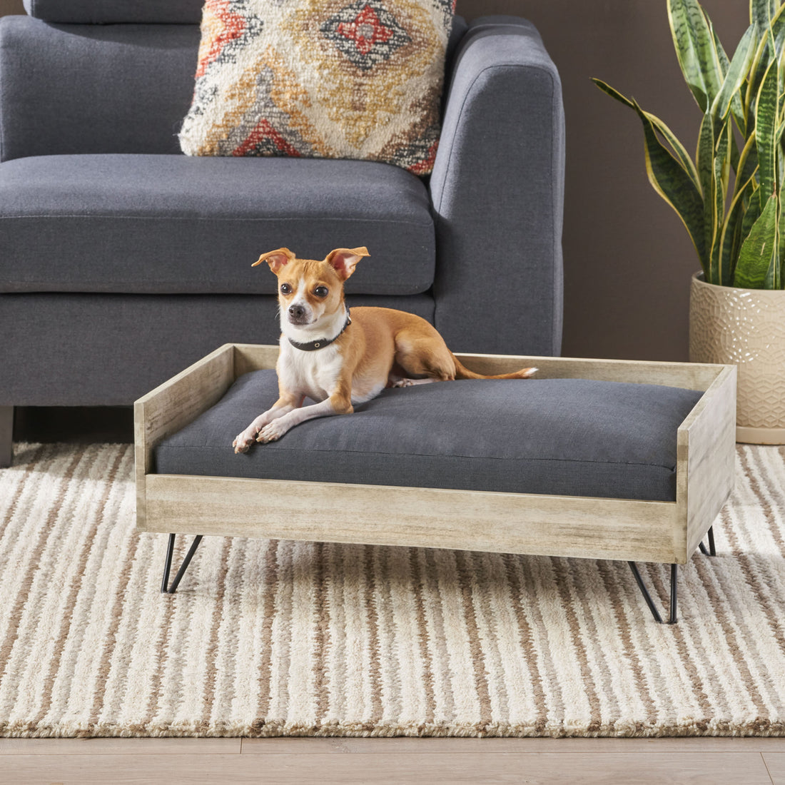 Dog Bed Black Grey Acacia Wood