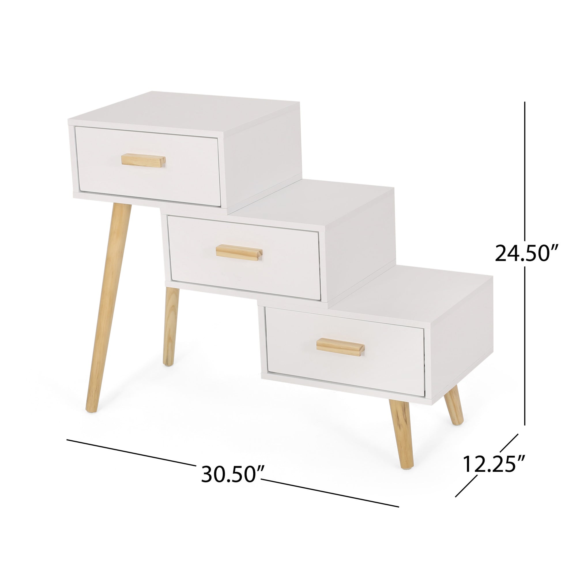 3 Drawer Stair Cabinet White Mdf