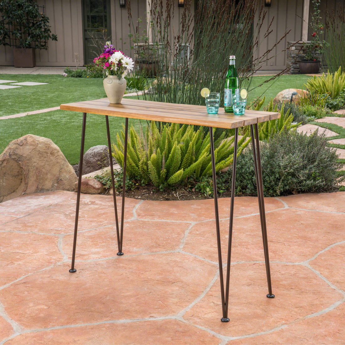 Denali Industrial Wood And Metal Bar Table Brown Acacia Wood