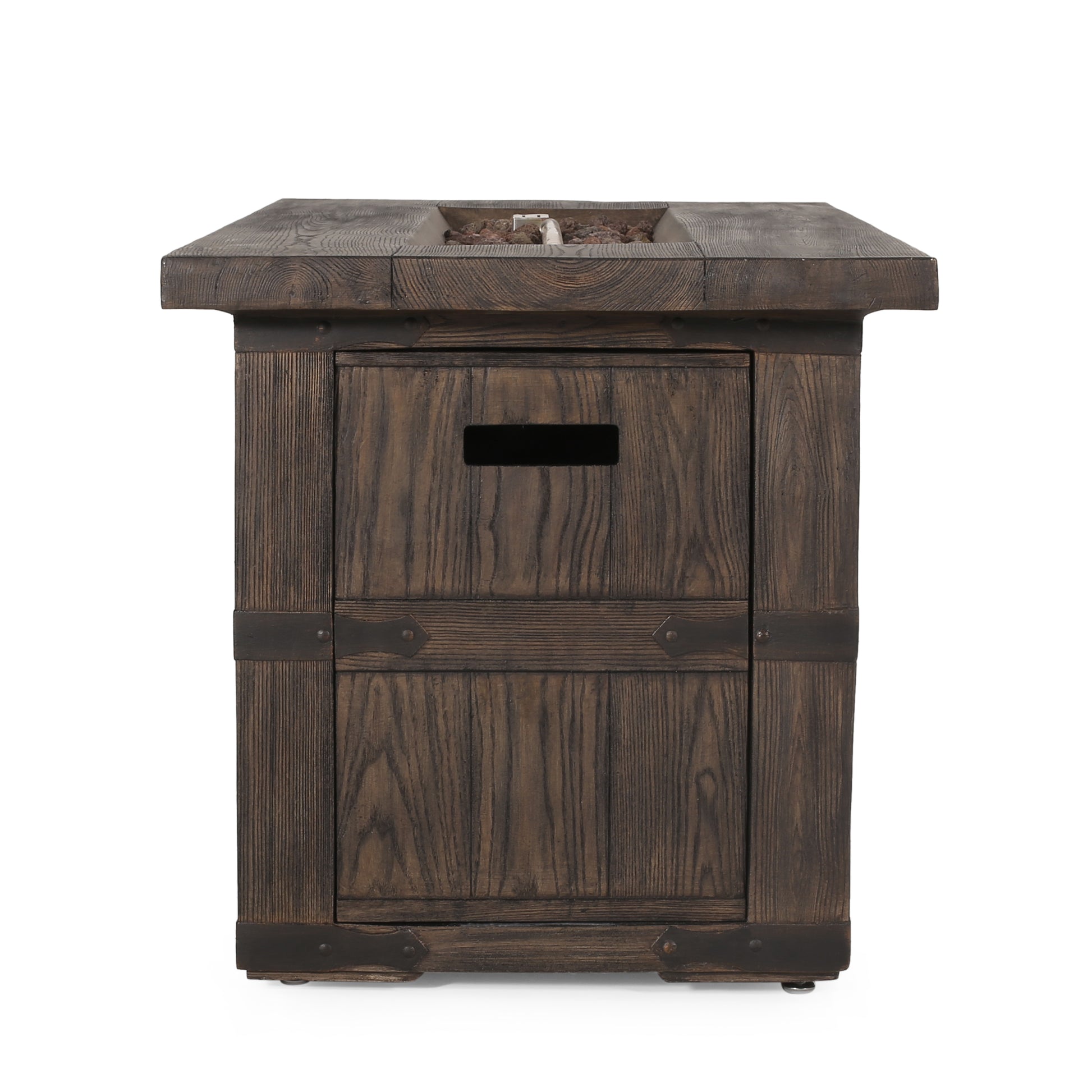 Andrew Rectangle Fire Pit 40,000 Btu Tank Inside Brown Magnesium Oxide