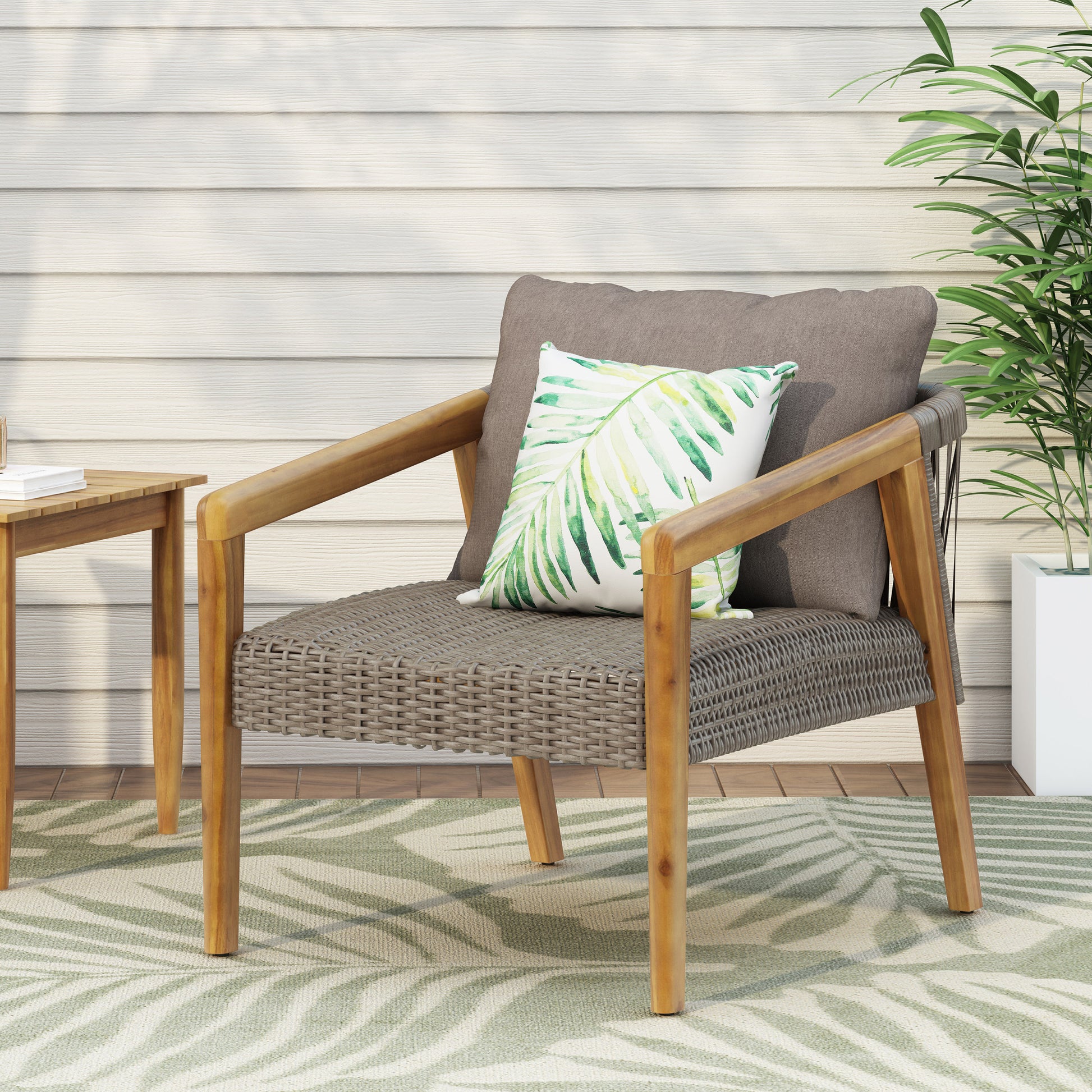 Outdoor Acacia Wood Club Chairs With Cushions Teak Gray Grey Acacia Wood