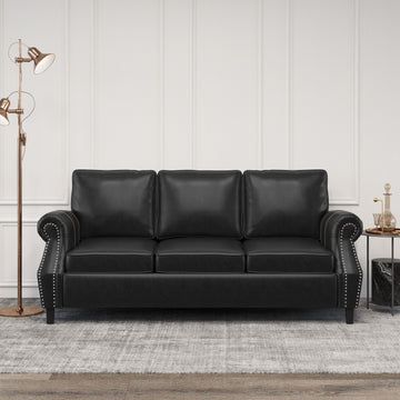 3 Seater Sofa Black Faux Leather 3 Seat