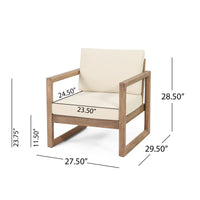 Outdoor Acacia Wood Club Chair With Cushions, Brown And Beige, 29.5'' D X 27.5'' W X 31.5'' H Brown Beige Acacia Wood