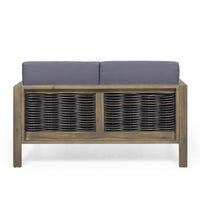 Outdoor 4 Seater Acacia Wood Chat Set With Wicker Accents And Cushions, Gray Mixed Gray Dark Gray Gray Acacia Wood