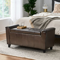 Alden Armed Storage Bench Brown Pu Leather