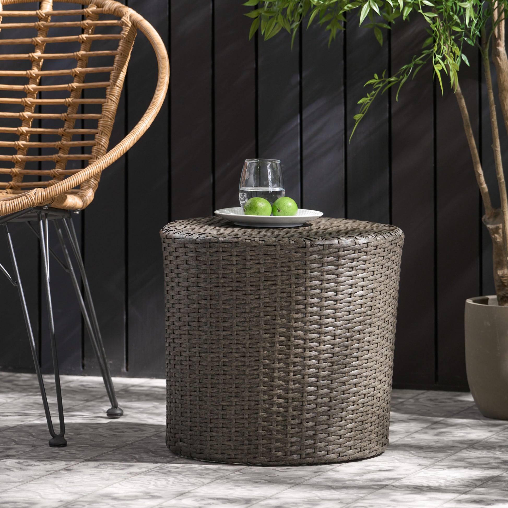 Kingstown Rd Barrel Side Table Grey Rattan