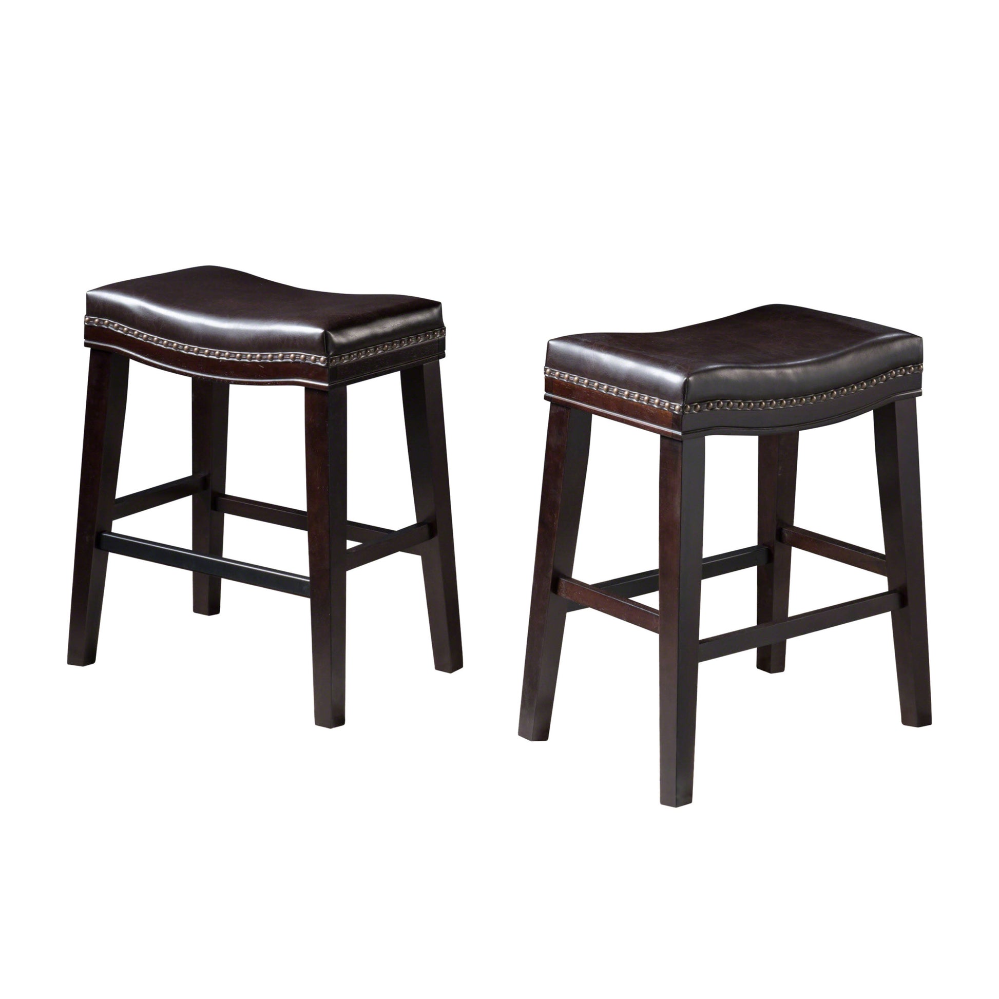 26" Contemporary Upholstered Saddle Counter Stool With Trim Set Of 2 , Dark Brown Dark Brown Pu