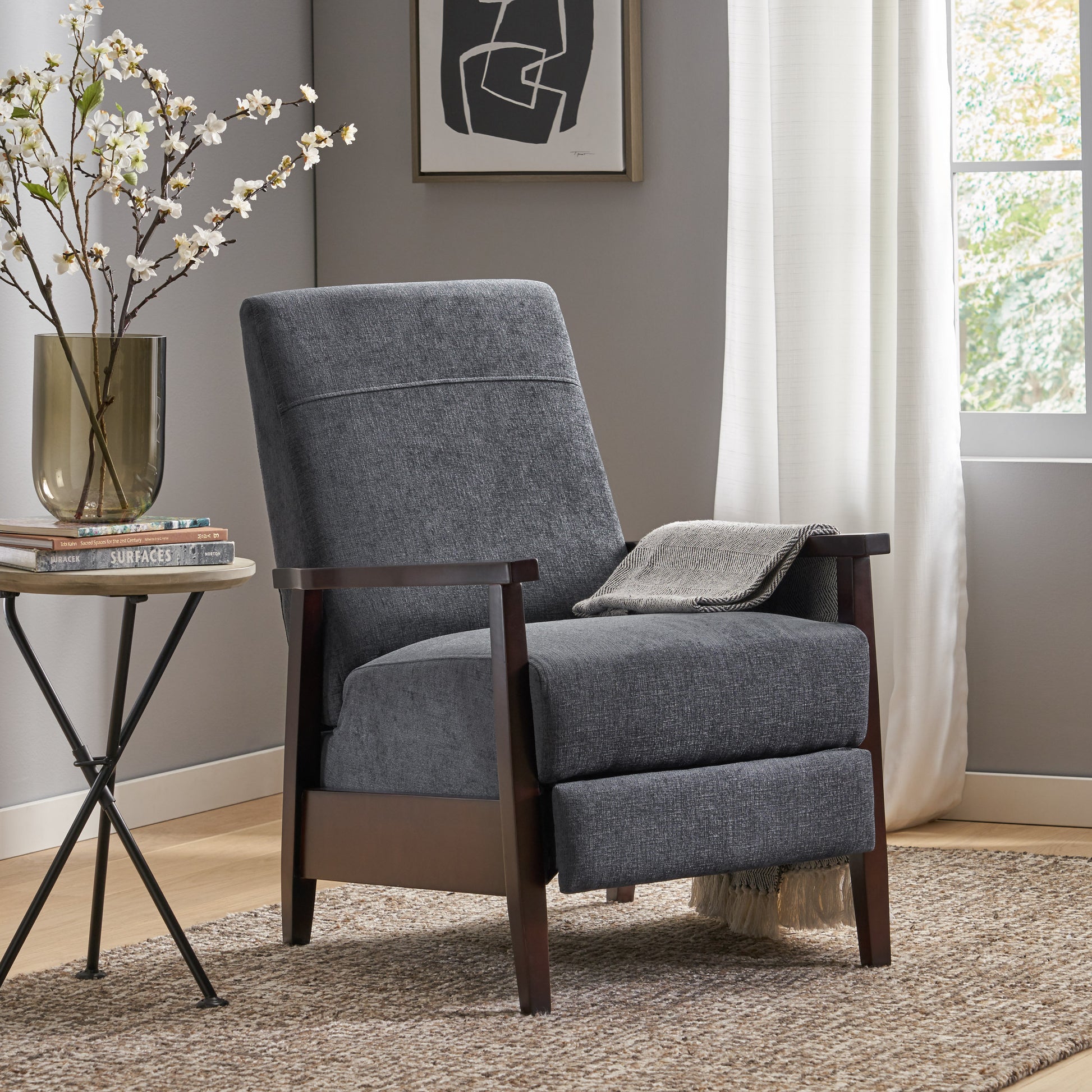 24.75'' Wide Wood Hand Manual Club Recliner Charcoal Fabric