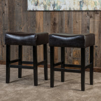 26" Backless Counter Stools, 2 Pcs Set, Brown Brown Set Of 2 Leather