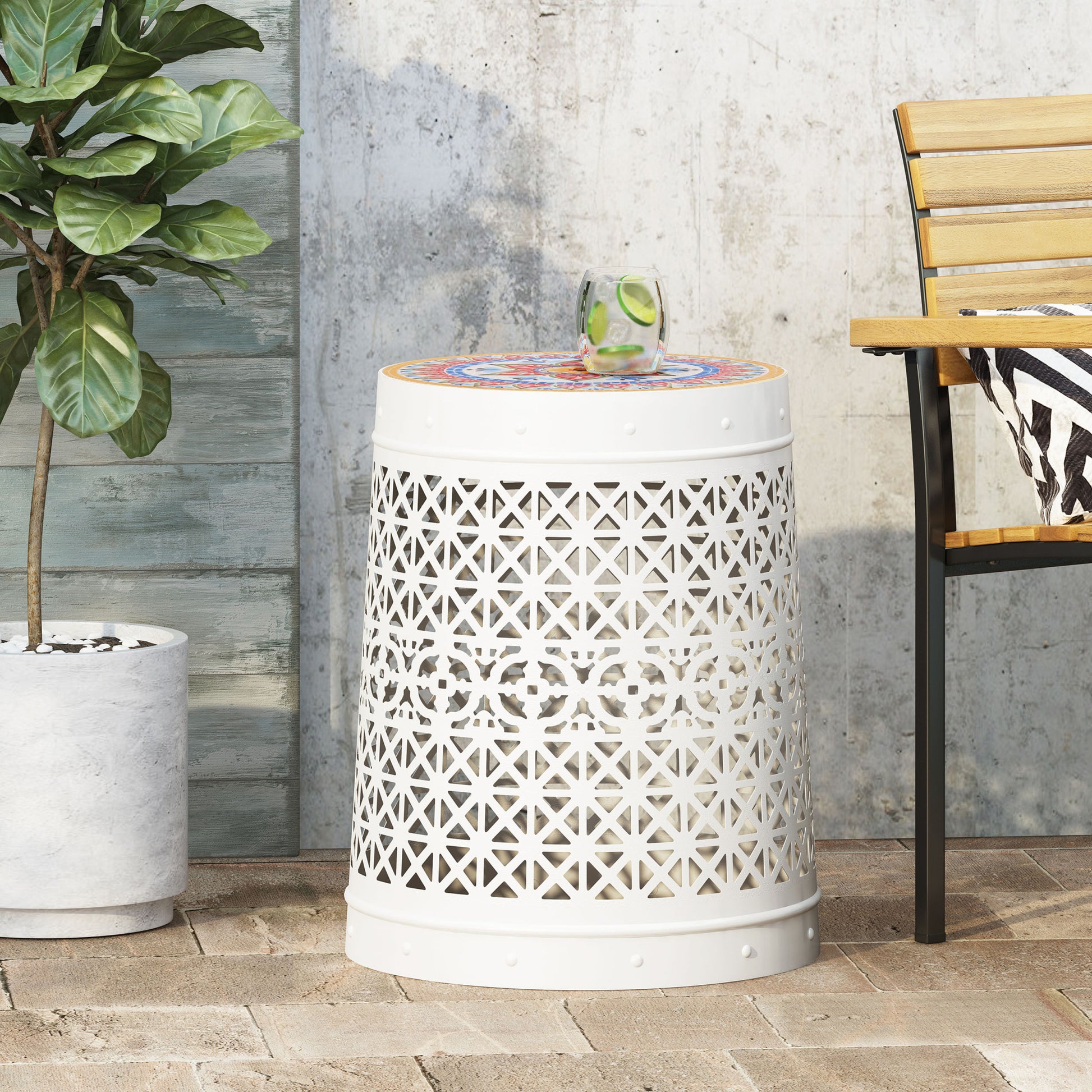 Cranbrook Side Table White Ceramic Tile Iron