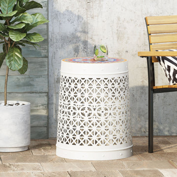 Cranbrook Side Table White Ceramic Tile Iron