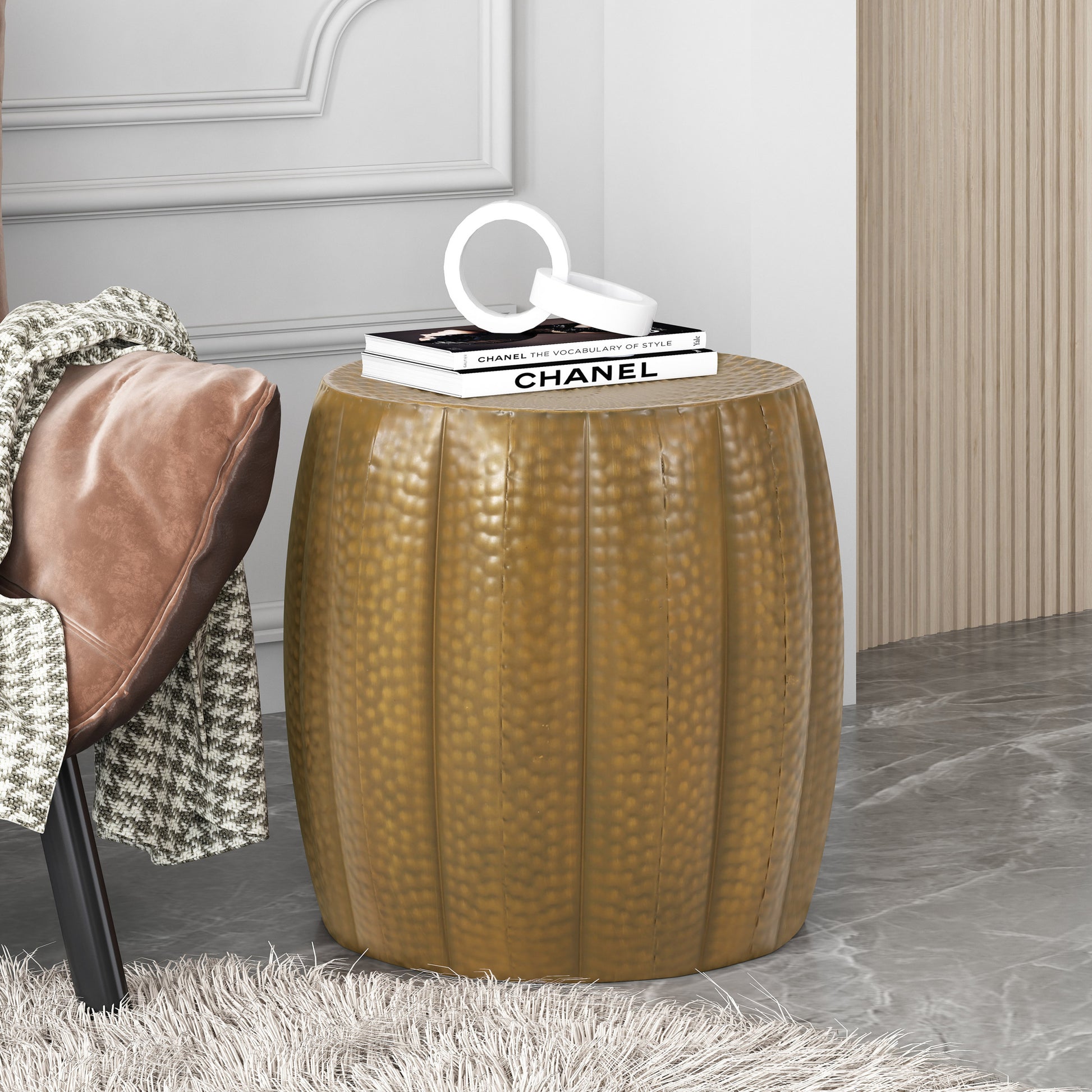 Metal Drum End Table Gold Iron