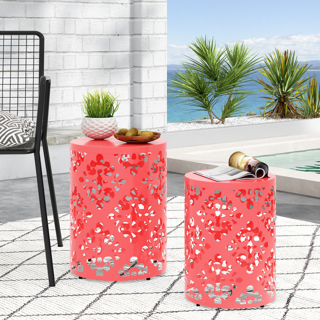 Metal S 2 End Table Coral Iron