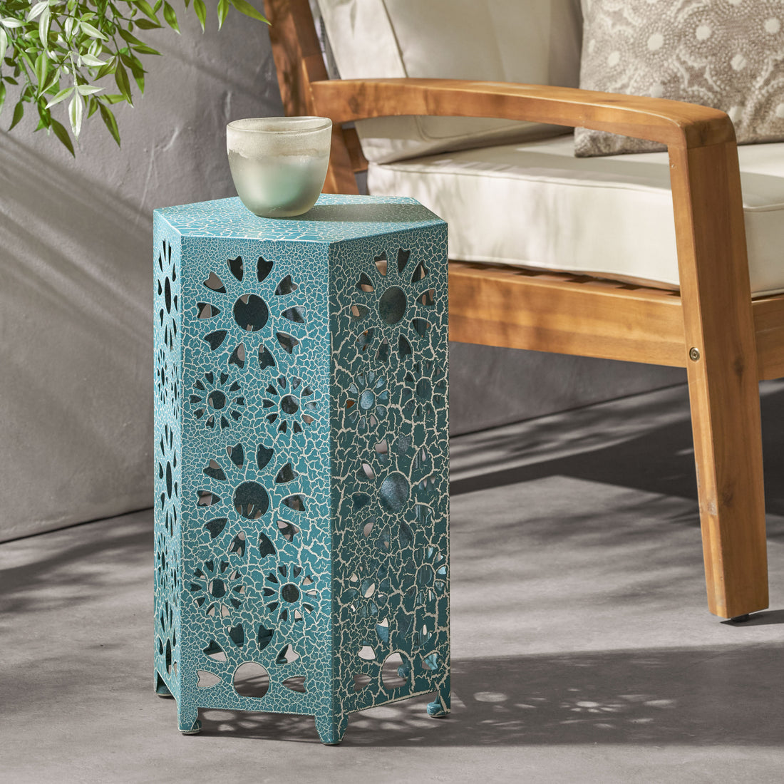 Eliana 12" Side Table Teal Iron