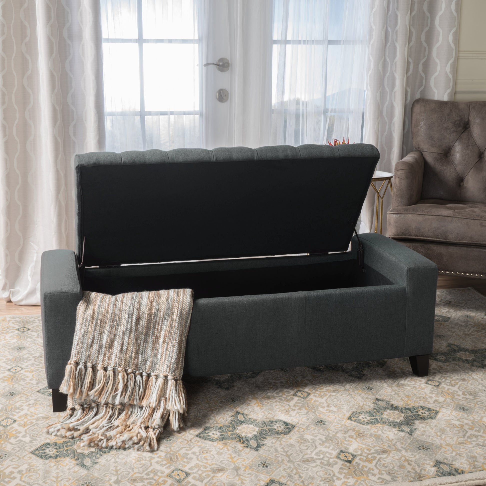 Storage Ottoman Dark Gray Fabric