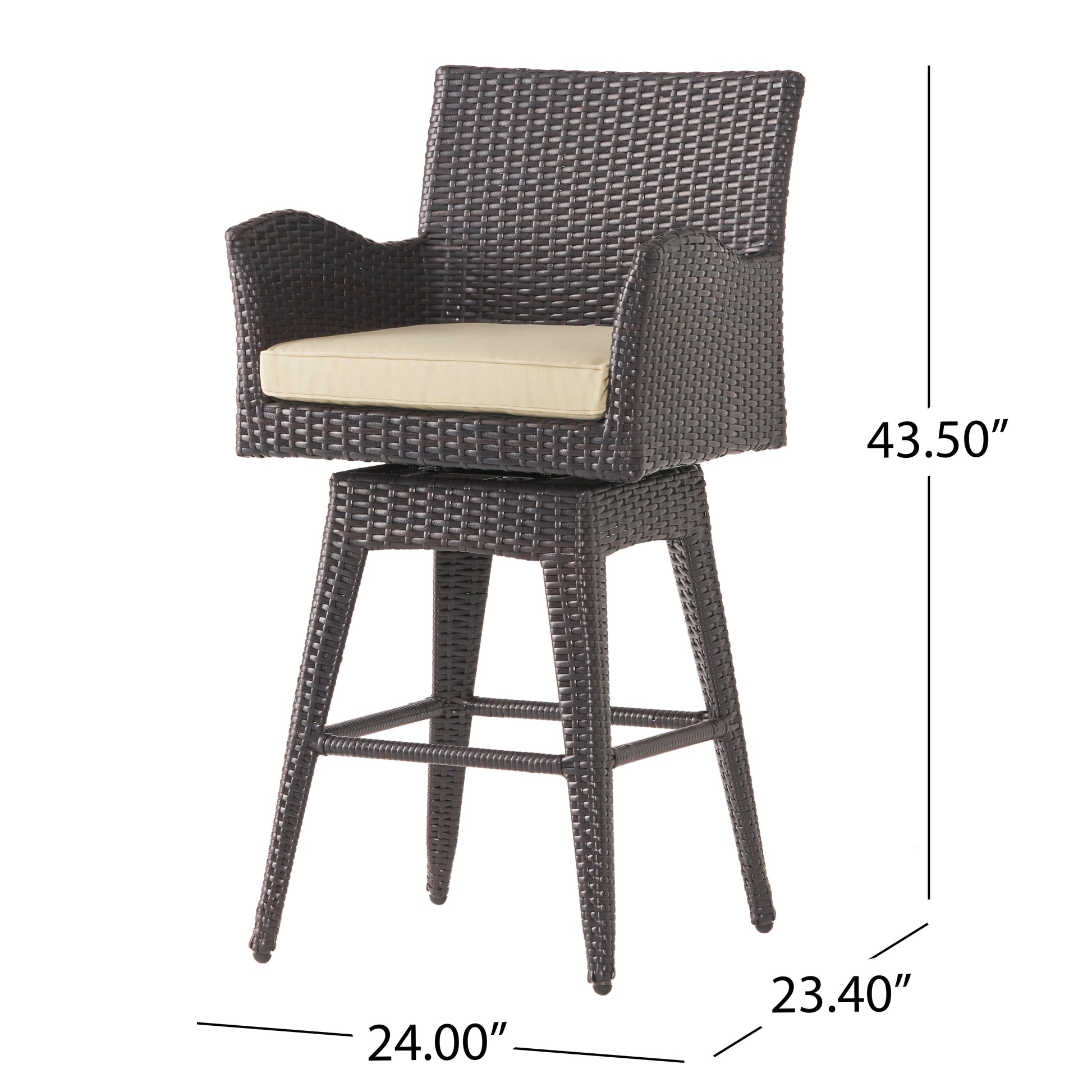 Modern Outdoor Multi Brown Wicker Swivel Barstool With Tapered Legs, 1 Piece Yes Brown Multi Weather Resistant Frame Garden & Outdoor Pe Rattan Iron Waterproof Fabric