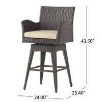 Modern Outdoor Multi Brown Wicker Swivel Barstool With Tapered Legs, 1 Piece Yes Brown Multi Weather Resistant Frame Garden & Outdoor Pe Rattan Iron Waterproof Fabric