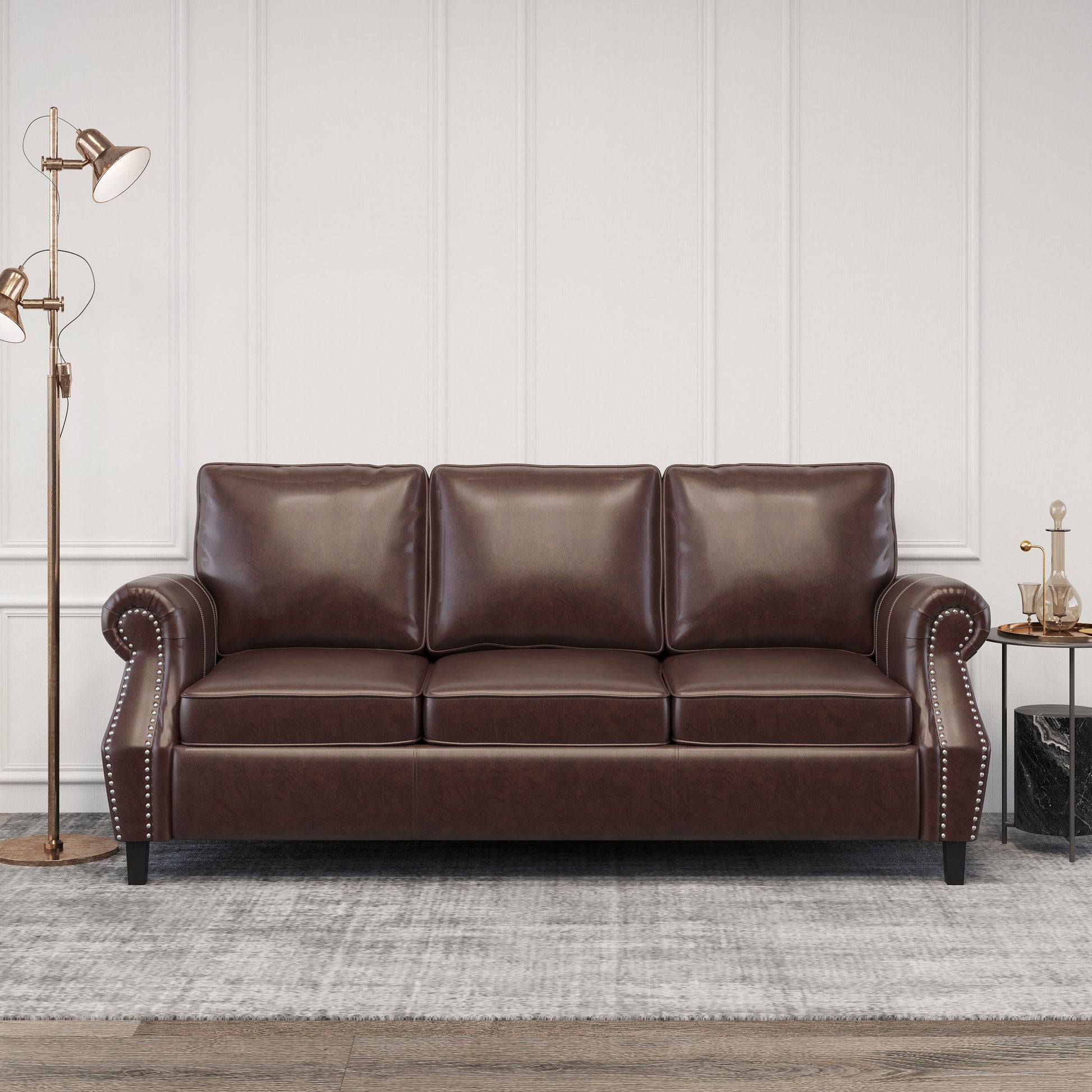 3 Seater Sofa Dark Brown Faux Leather 3 Seat