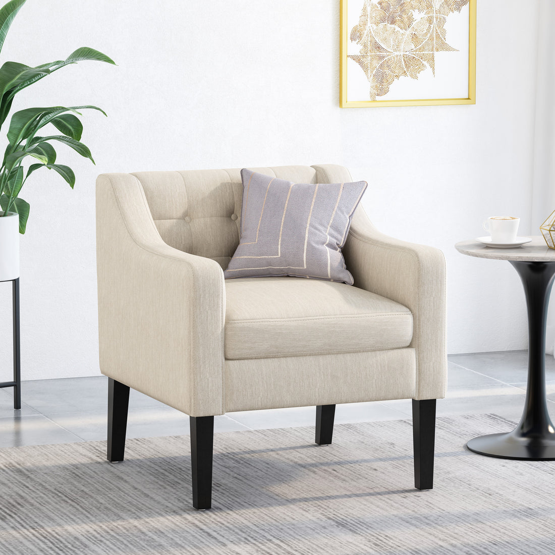 Accent Chair Beige Fabric